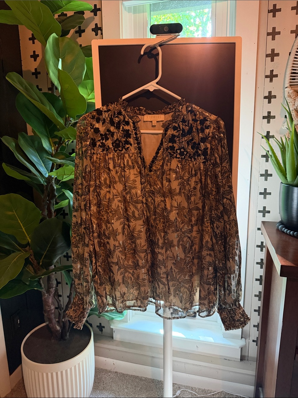 Farmers Market Brown and Black Floral Sheer Blouse